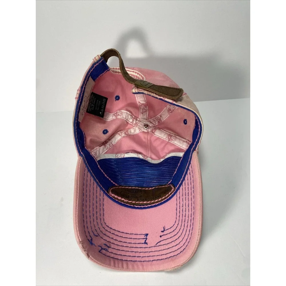 True Religion Pink Distressed Faded Adjustable Hat Cap Horseshoe - Picture 6 of 8